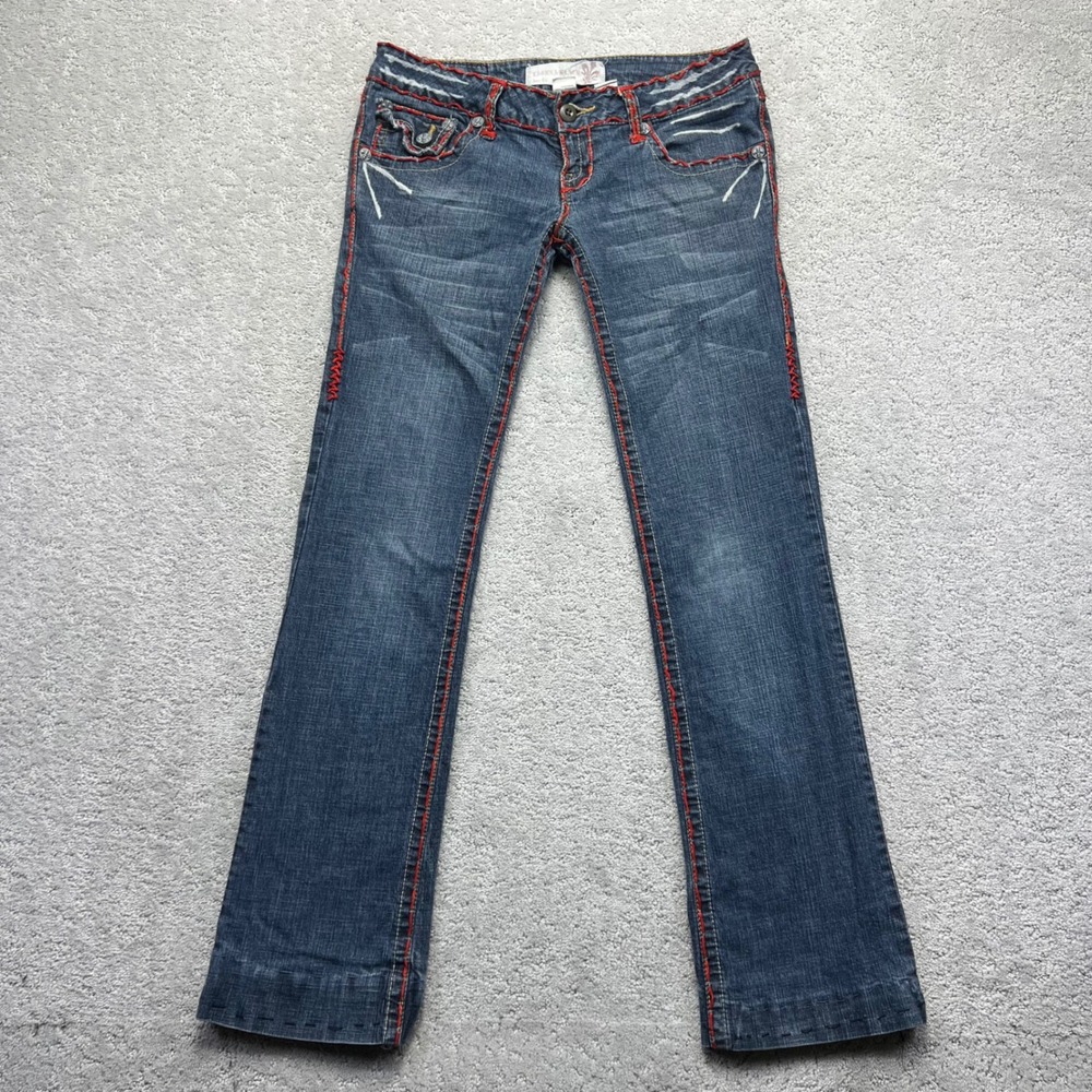 Laguna Beach Jeans Size 30 Blue Denim Red Thick Stitch Low Rise Bootcut USA Y2k